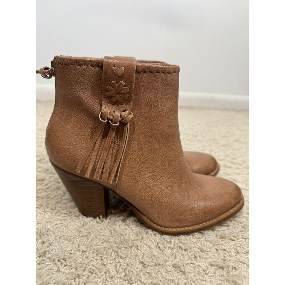Jack Rogers Women's Greer Oak Tan Leather Block Heel Western Booties Size 7 M - Picture 2 of 12